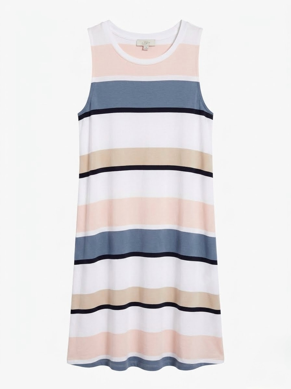 LOFT Pastel Colorblock Coastal Nautical Striped Knit Tank Swing Dress S Preppy